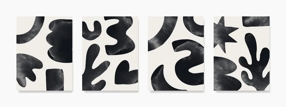Black and white seamless patterns with hand drawn organic shapes. Home doco.. Stock Illustration