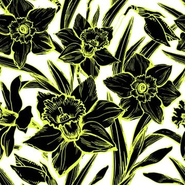 Black and white seamless vector illustration large flowers Stock Illustration