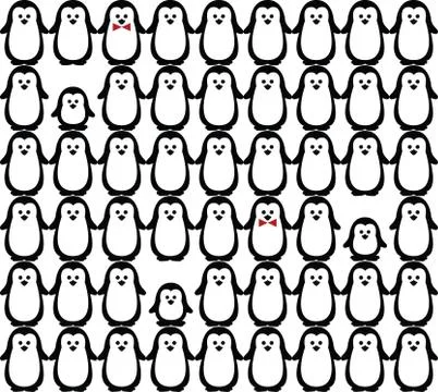 Black and white seamless vector  pattern with penguins Ilustração Stock
