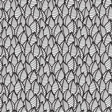 Black and white seamless vector pattern of leaves. Design for fabric, wallpa Illustrazione stock