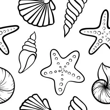 Black and white Seashell seamless pattern. design for holiday greeting card.. 스톡 일러스트