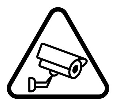 Black and White Security Camera Icon in Caution Triangle Shape Design イラスト素材