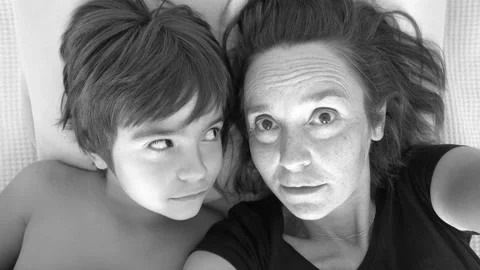  Black and white selfie of comic mother a... | Stock Video | Pond5