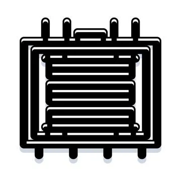 Black and white server rack icon for data storage 库存插图