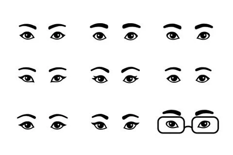 Black and white set of different male and female eyes. Stock Illustration
