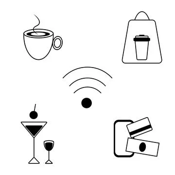 Black and white Set of pointers vector icons for services and business, cafes Stock Illustration