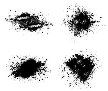 Black and white set of scribble stains, brush stroke bundle, grunge splatte Stock Illustration