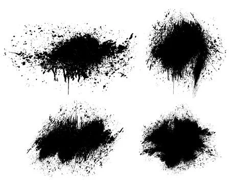 Black and white set of scribble stains, brush stroke bundle, grunge splatte イラスト素材