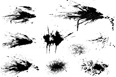 Black and white set of scribble stains, brush stroke bundle, grunge splatte イラスト素材