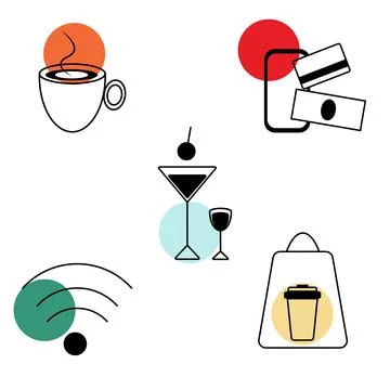 Black and white set of vector icons of pointers for services and business, cafes Stock Illustration