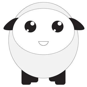Black and White Sheep Vector Illustration in Cartoon Style. Smiling Sheep Icon Stock Illustration