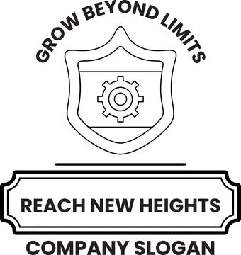 Black and white shield design with gear symbol Stock Illustration
