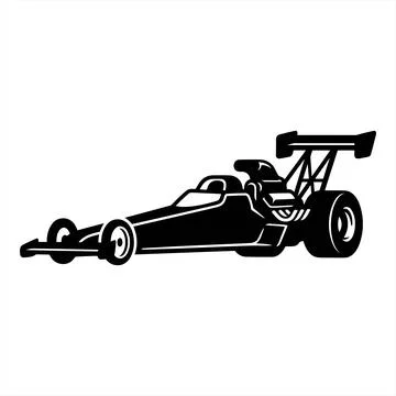 Black and White Side View Silhouette Graphic of a Drag Racing Car Vehicle Illustrazione stock