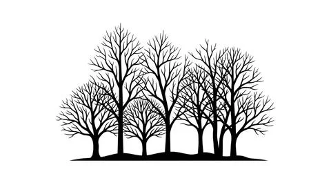 Black and White Silhouette of a Bare Winter Forest Illustrazione stock