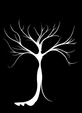 Black and white silhouette of a dendroid girl. Stock Illustration