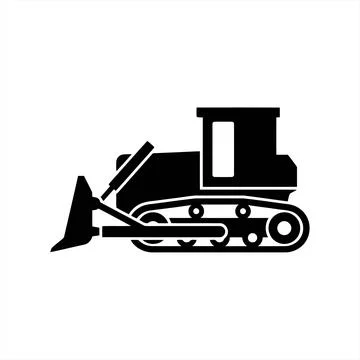 Black and White Silhouette Vector Icon of a Heavy Duty Earth Moving Bulldoz.. Ilustração Stock