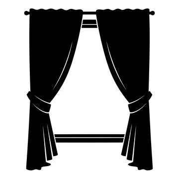 Black and white silhouette of a window with classic curtains and tiebacks for Stock Illustration