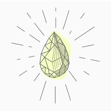 Black and white simple line art symbol of diamond with rays around イラスト素材