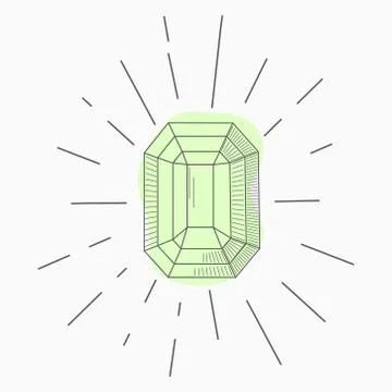 Black and white simple line art symbol of diamond with rays around 스톡 일러스트