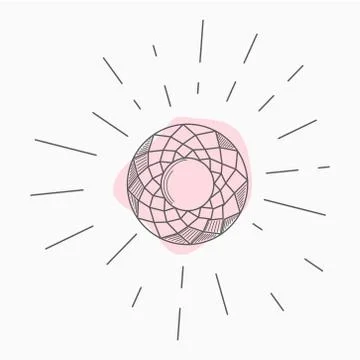Black and white simple line art symbol of diamond with rays around イラスト素材