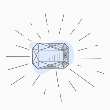Black and white simple line art symbol of diamond with rays around イラスト素材