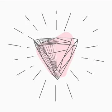 Black and white simple line art symbol of diamond with rays around イラスト素材