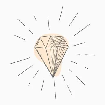 Black and white simple line art symbol of diamond with rays around イラスト素材