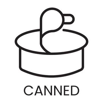 Black and white simple of an open tin can with the word canned food Stock Illustration