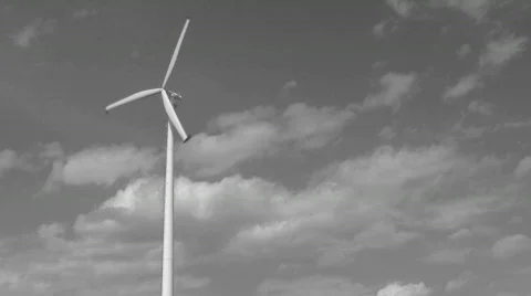 Black and white single windmill Stock Footage 401961