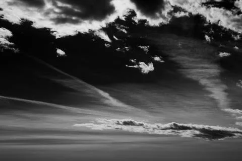 Black and white sky. Dramatic clouds. Horror. Background, banner. Horror, exp Fotos de archivo