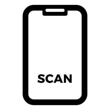 A black and white smartphone screen frame with the word "SCAN." Illustrazione stock