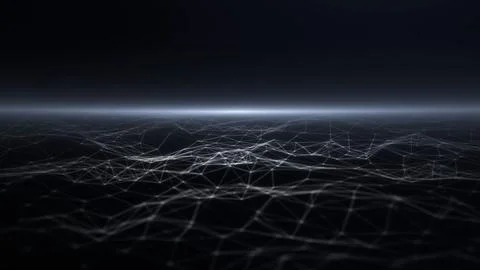 Black and white smooth plexus terrain glowing waves background. Grid, mesh .. Stock Illustration