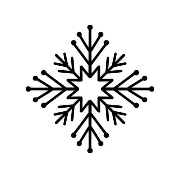 Black and white snowflake vector line icon illustration for winter season and Stock Illustration