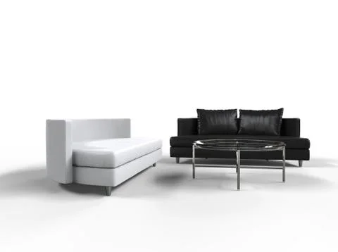 Black and White Sofa with Coffee Table Ilustración de archivo