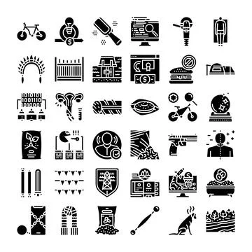 Black and white solid glyph icons set Stock Illustration