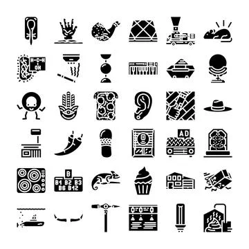 Black and white solid icons collection set Stock Illustration