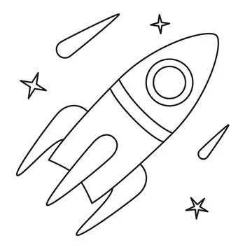 Black and white space rocket among stars and meteors Illustrazione stock