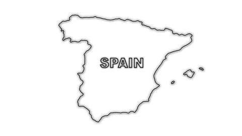 Black and White Spain Map Outline Minimalist Monochrome Illustration Stock Illustration