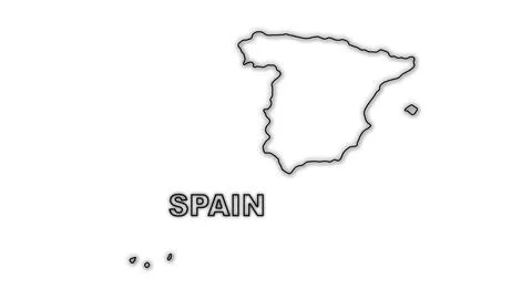 Black and White Spain Map Outline Minimalist Monochrome Illustration Stock Illustration