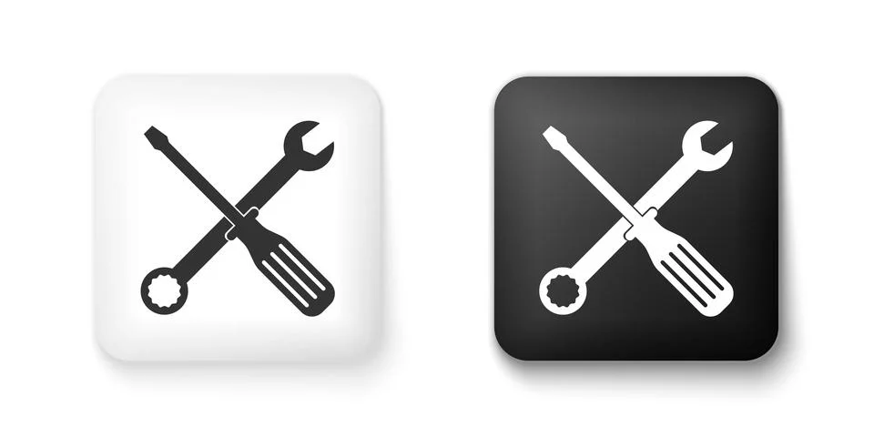 Black and white Spanner and screwdriver tools icon isolated on white background Stock Illustration