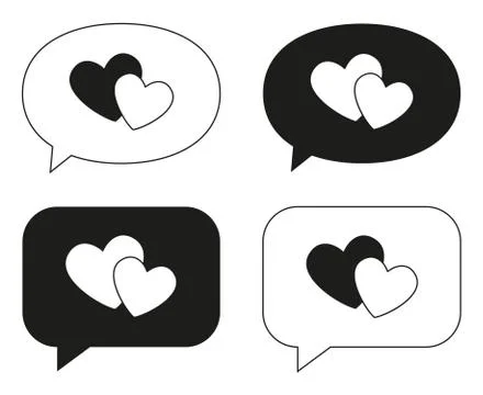 Black and white speech bubble with heart set Illustrazione stock
