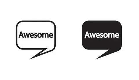 Black and white speech bubble icon with awesome text in modern outline and Stock Illustration