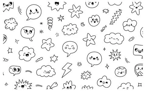 Black and white speech bubbles with various facial expressions and symbols Stock Illustration