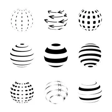 Black and white sphere logo set isolated on white background. Graphic logo Stock Illustration