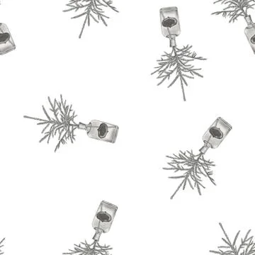 Black and white spruce branches in the perfume vials. Stock Illustration