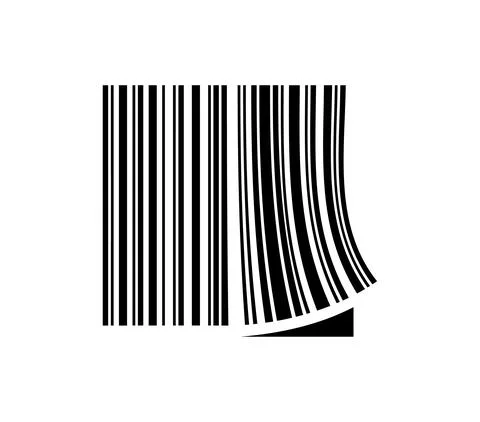 Black and white square barcode with folded corner 스톡 일러스트