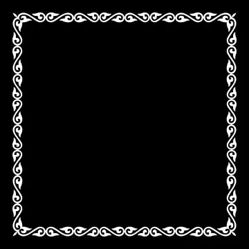 Black and white square border Islamic frame deco stenciled. Kazakh pattern frame イラスト素材