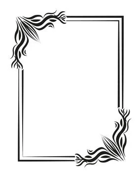 A black and white square frame with a floral design, Illustrazione stock