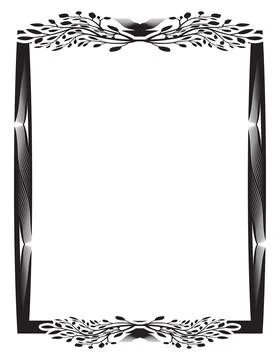 A black and white square frame with a floral design, Illustrazione stock