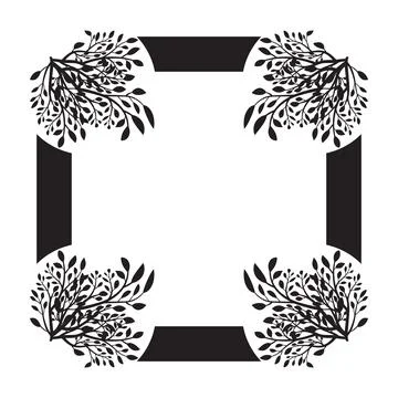A black and white square frame with a floral design, Illustrazione stock